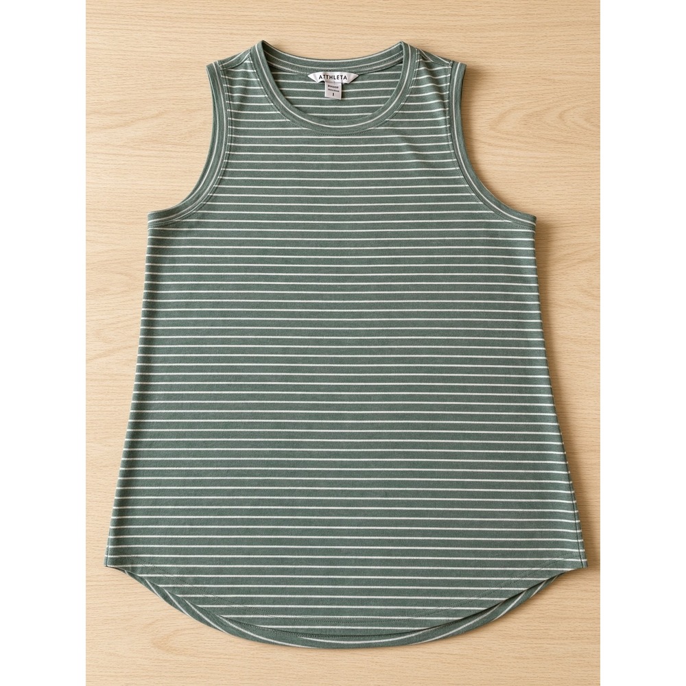 Athleta Breezy Tank Stripe Green White Sleeveless Top Small